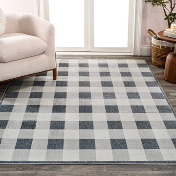 Gingham Gradient Plaid Cottage Machine-washable Area Rug
